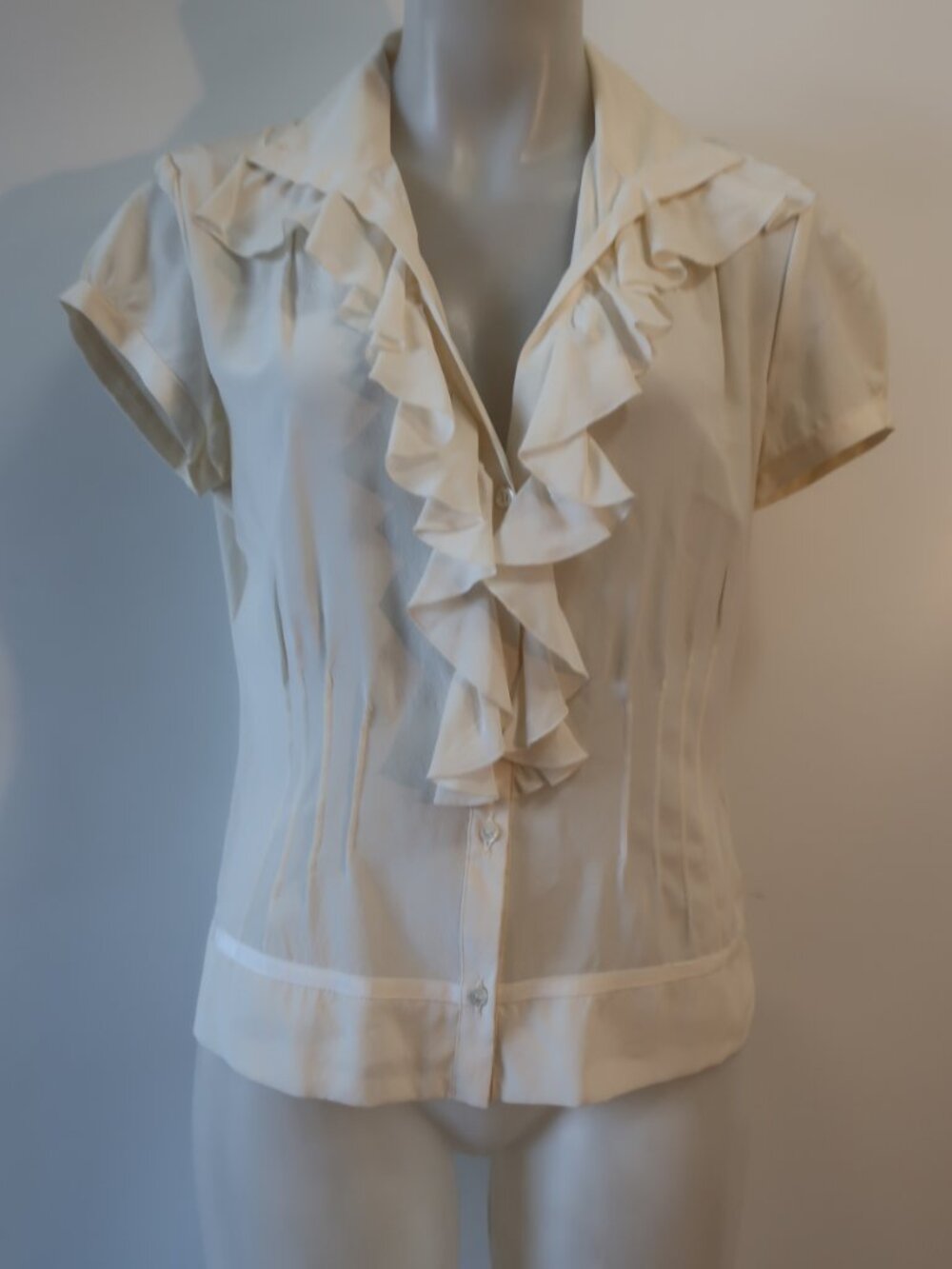 Womens Armani Collezioni Cream (Item-204) Silk Elastane Ruffled Blouse Top 12